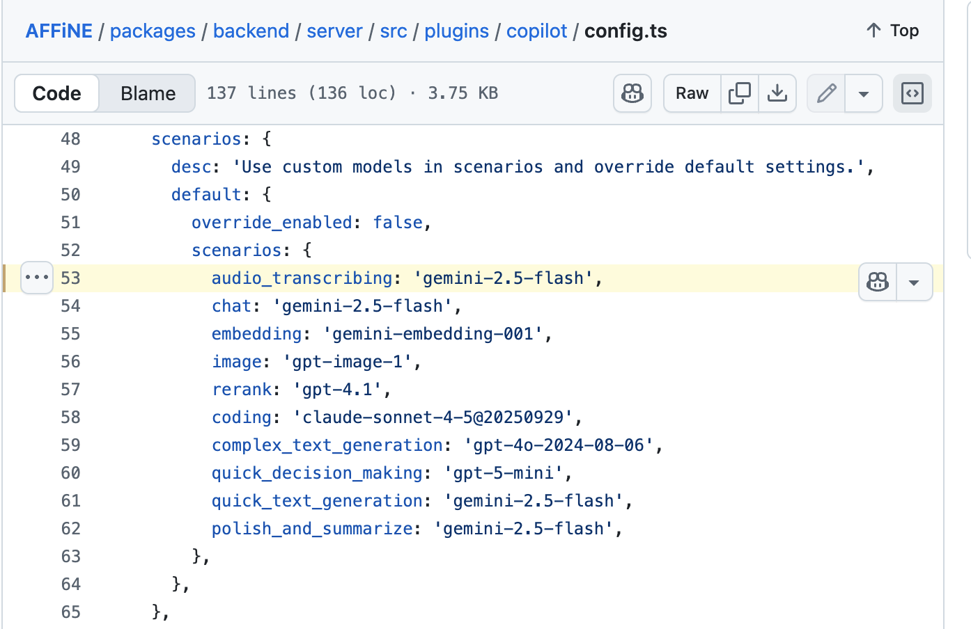 Affine Hardcoded AI Model Names