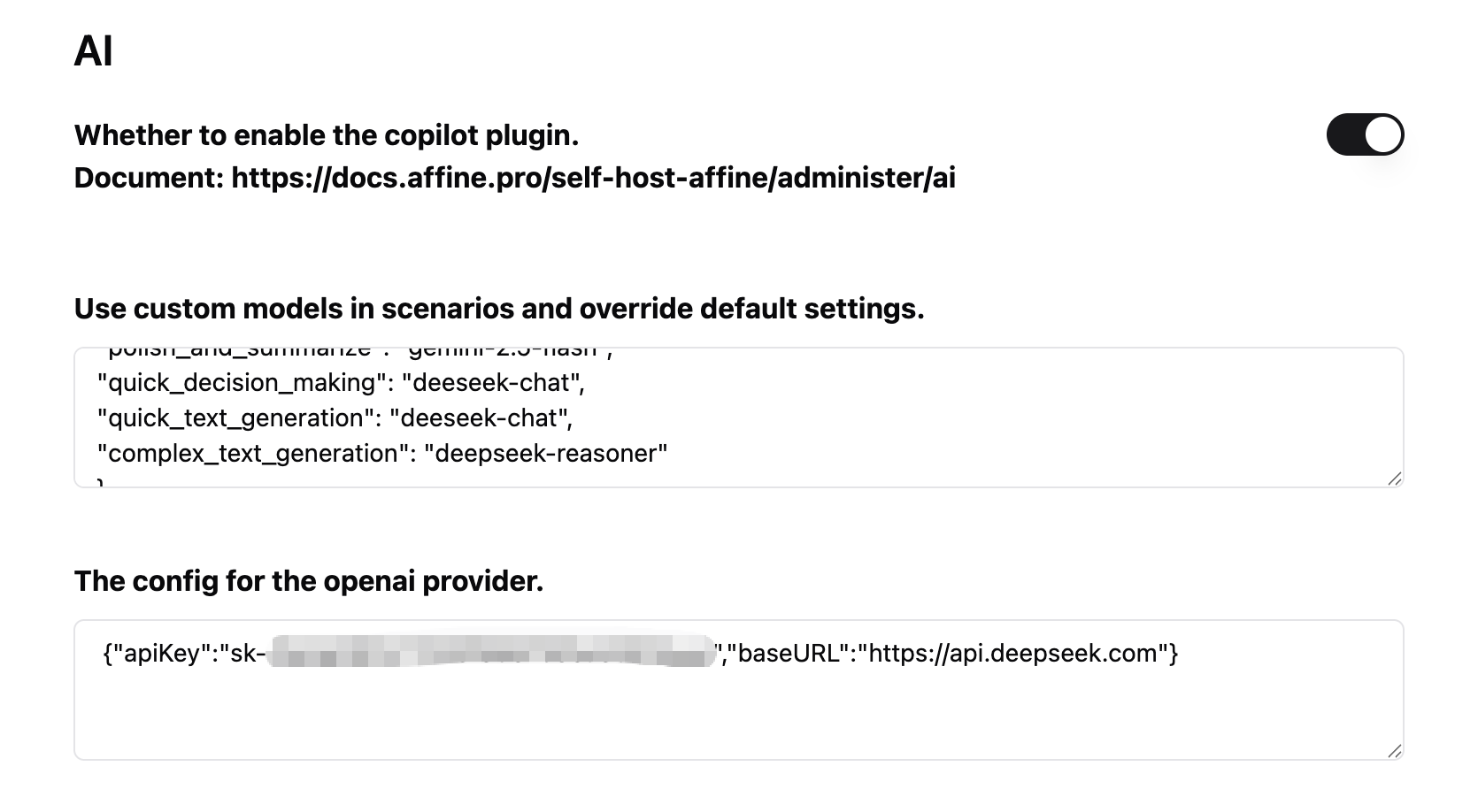 Affine Admin Panel AI Settings