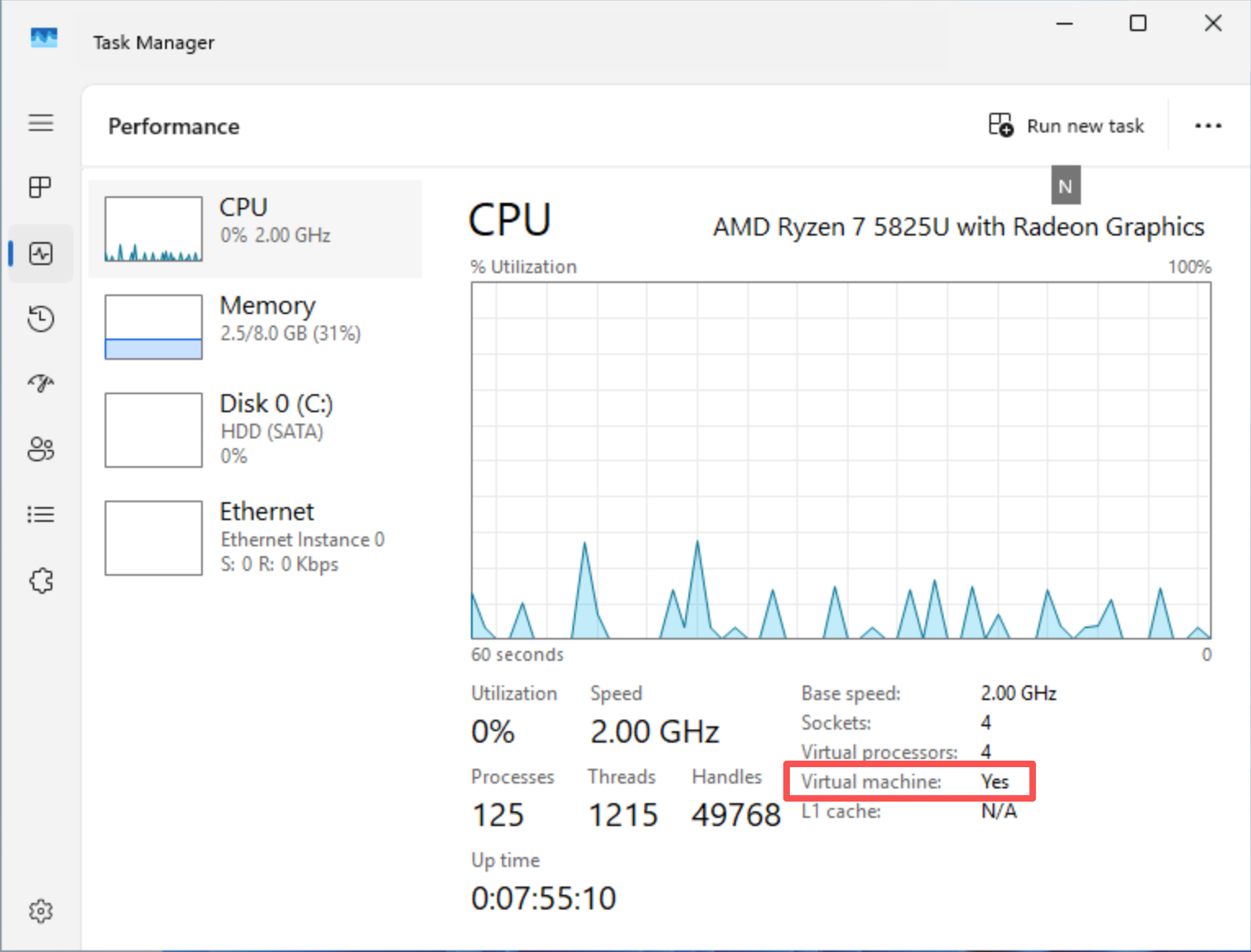 Check if system virtualization is enabled