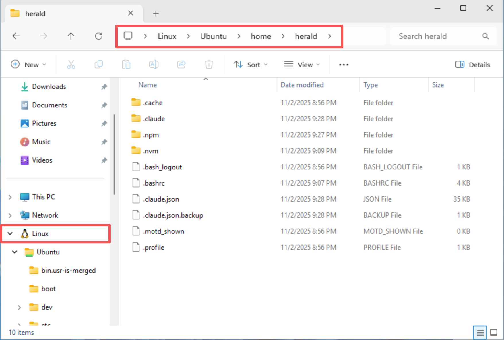 WSL2 Directory Location